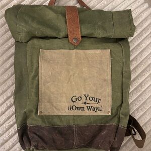 B Mona Waxed Canvas Backpack Olive Green Leather Trim Travel Hiking Bag New